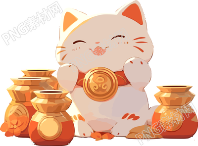 招財貓可愛金幣插畫設計