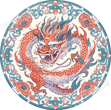 中国龙头圆形花纹设计素材