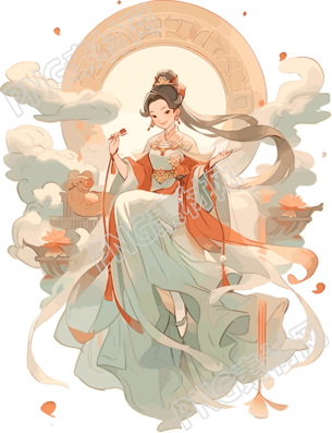敦煌女神飛天姿態(tài)插畫素材