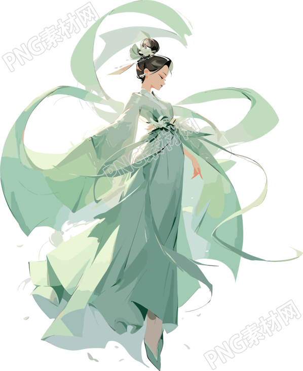 女性透明背景的亚洲风插画设计
