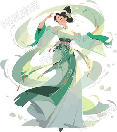 仙女穿著翠綠衣服起舞插畫(huà)