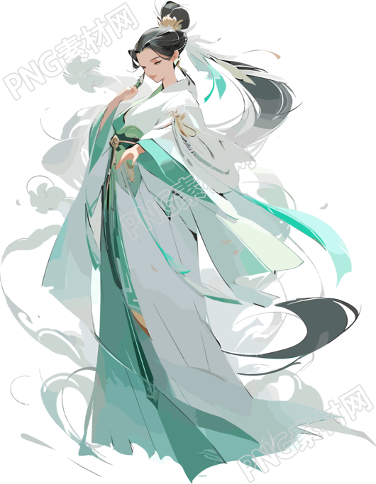 仙女绿衣飘飘插画