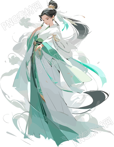 仙女綠衣飄飄插畫(huà)