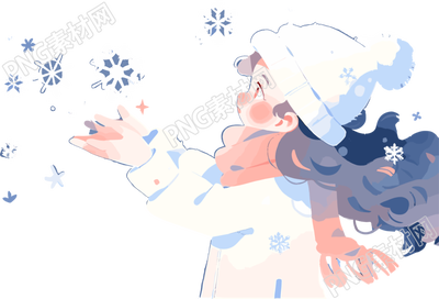 雪景小女孩雪花舞動(dòng)扁平插畫