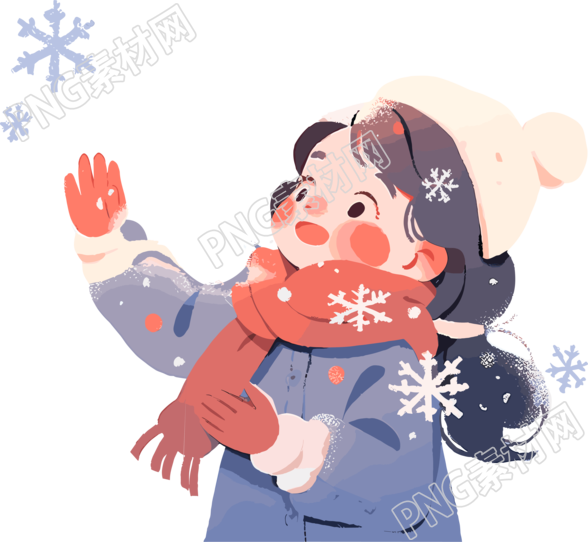 雪景小女孩可商用平面插画