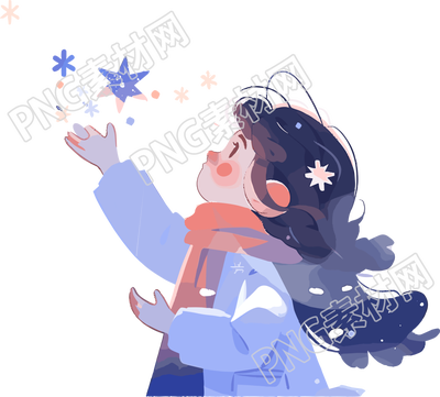 雪景小女孩雪花舞動(dòng)的插畫