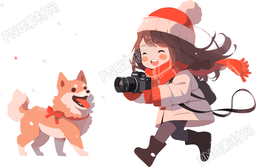 可爱小狗在雪地上跑PNG插画