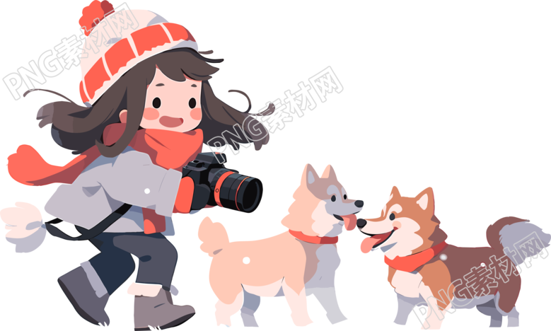 小狗在雪地玩耍插画