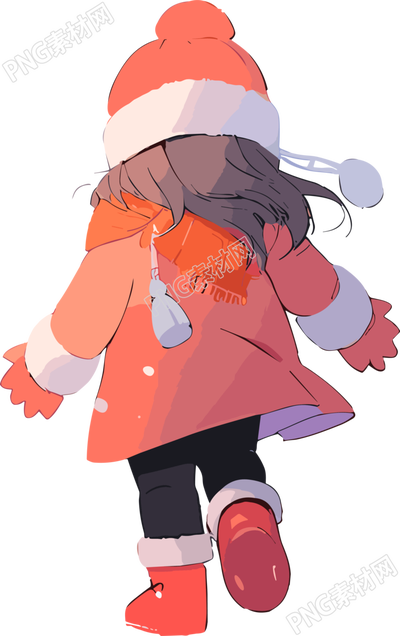 小女孩雪上行走插畫