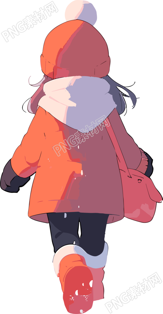 小女孩雪地足迹插画