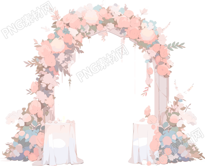婚禮花門插畫高清透明背景創(chuàng)意素材