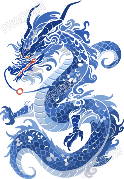 中國龍藍(lán)白瓷畫風(fēng)扁平插畫