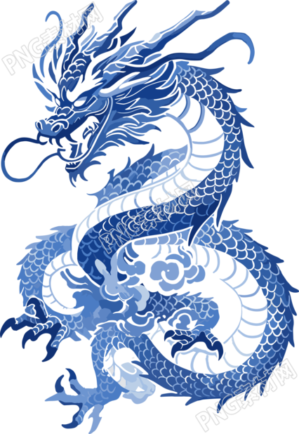 中国龙简约蓝白瓷素材
