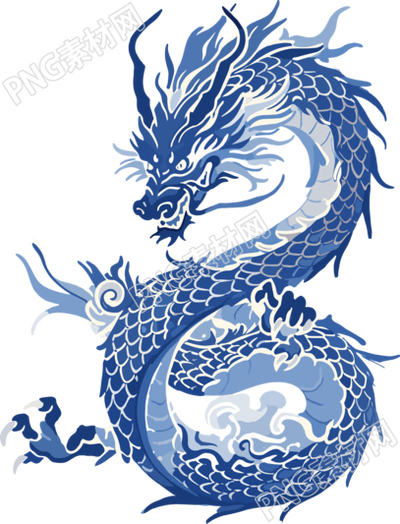 中國(guó)龍的藍(lán)白插畫