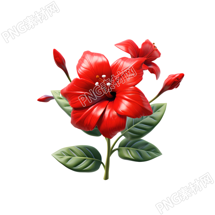 3D花卉模型红色花朵插画