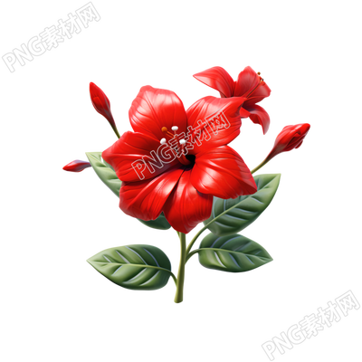 3D花卉模型紅色花朵插畫(huà)