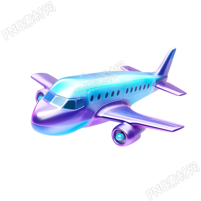 简约漂亮飞机蓝紫渐变3D插图
