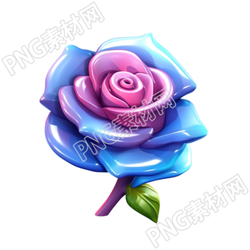 3D藍(lán)紫漸變玫瑰花插畫(huà)