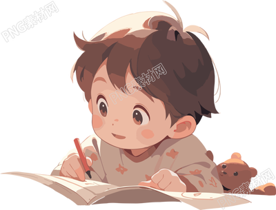 小男孩讀書明亮背景插畫