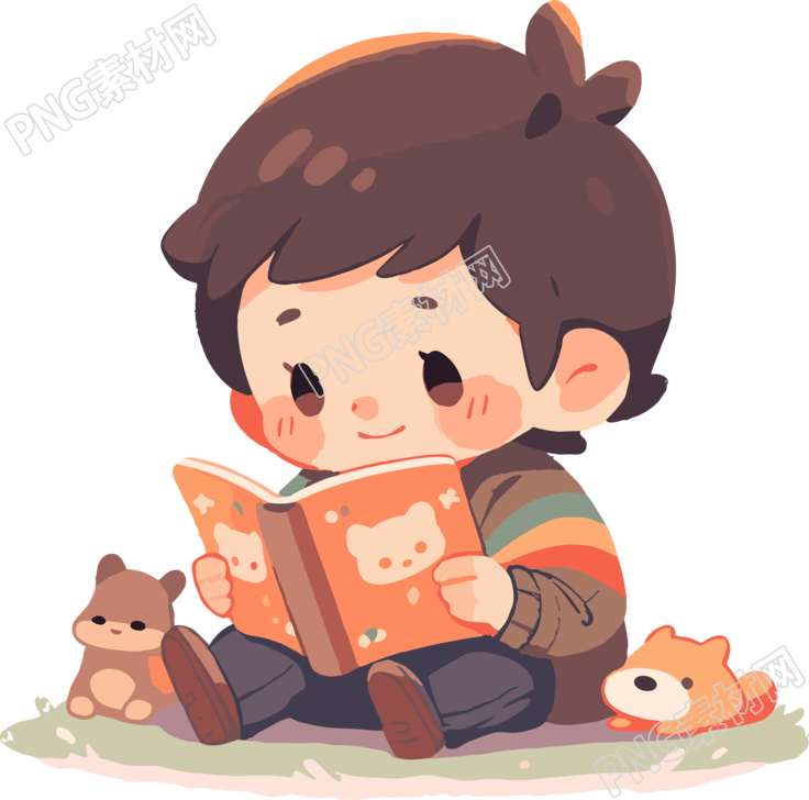 小男孩读书2D图形插画元素