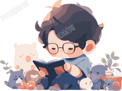 小男孩讀書可愛風(fēng)插畫