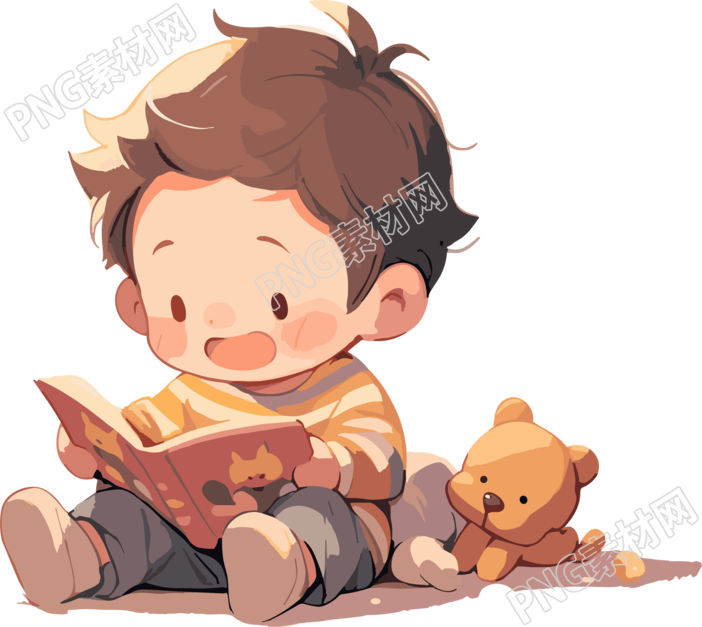 小男孩讀書2D圖形插畫