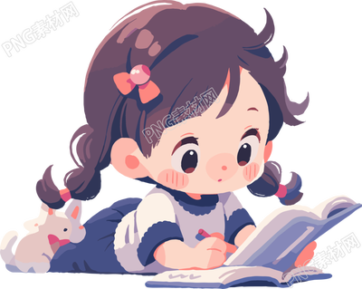 讀書小女孩明亮插圖素材