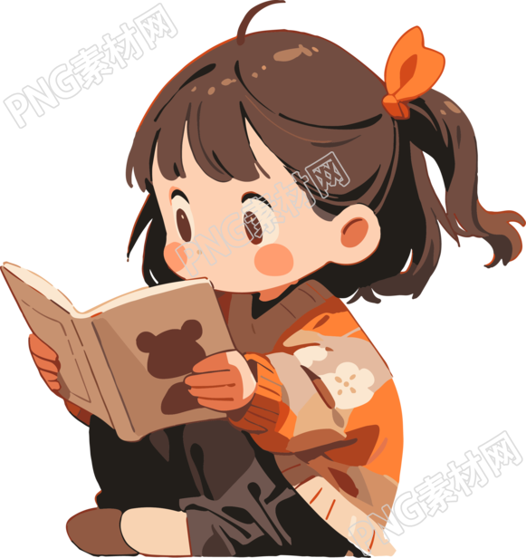 读书小女孩乖巧可爱素材