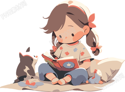 讀書小女孩可愛插圖