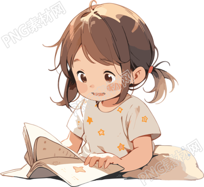 讀書小女孩可愛卡通插畫