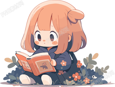 讀書小女孩插畫素材