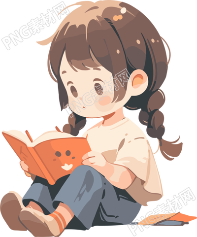 可愛兒童閱讀2D圖形插畫