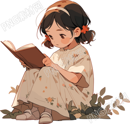 读书小女孩插画设计素材
