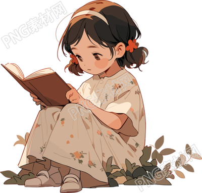 讀書小女孩插畫設(shè)計(jì)素材