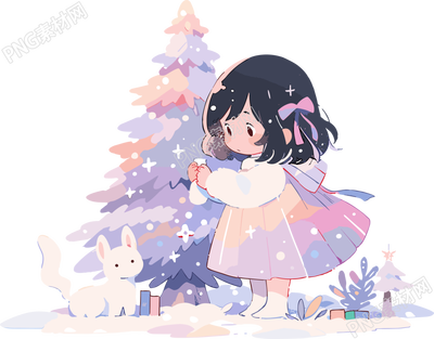 夢幻小女孩圣誕樹卡通元素