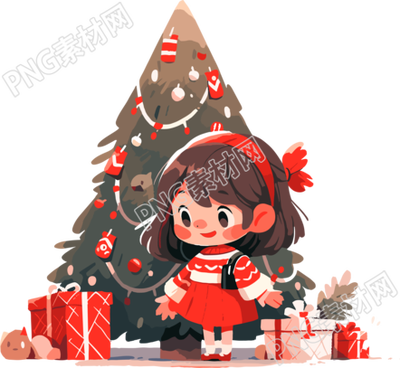 可愛的小女孩與圣誕樹卡通元素