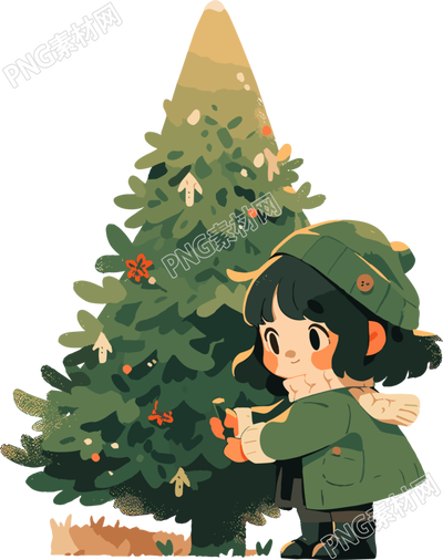圣誕快樂小女孩與圣誕樹素材