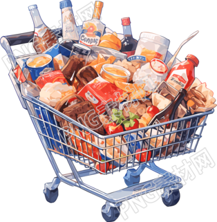 購(gòu)物車充滿零食的2D平面示例
