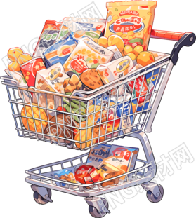 白色背景的2D扁平設(shè)計(jì)商業(yè)素材購(gòu)物車圖片