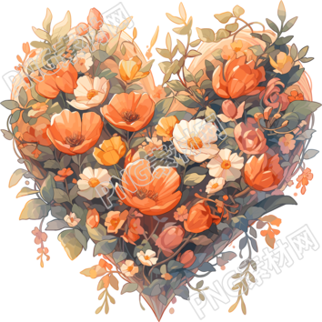 心形花朵多種顏色水彩畫作品