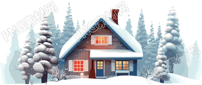 雪中静谧小屋2D平面图商业插图设计