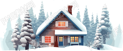 雪中靜謐小屋2D平面圖商業(yè)插圖設(shè)計