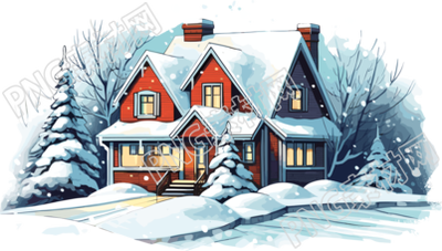 雪地小房子2D平面圖商業(yè)插畫