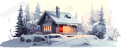 雪地上的安靜小屋2D樓層平面圖插畫