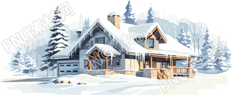 雪地上的安静小房子商业插画设计