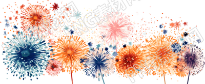 綻放煙花的2D平面插畫