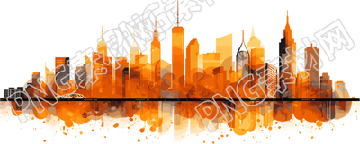 橘色城市天際線圖案PNG素材