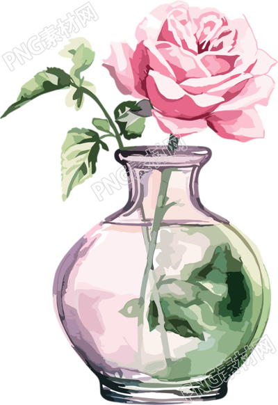 水彩粉色玫瑰插畫