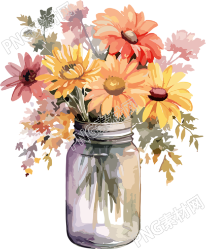 秋天水彩花卉插画