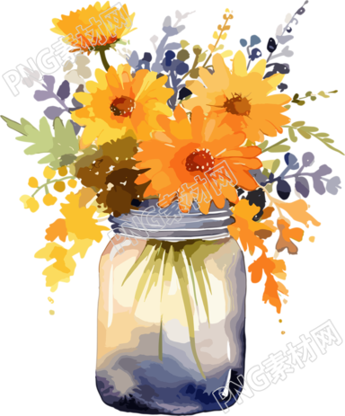 玻璃瓶花卉透明背景素材